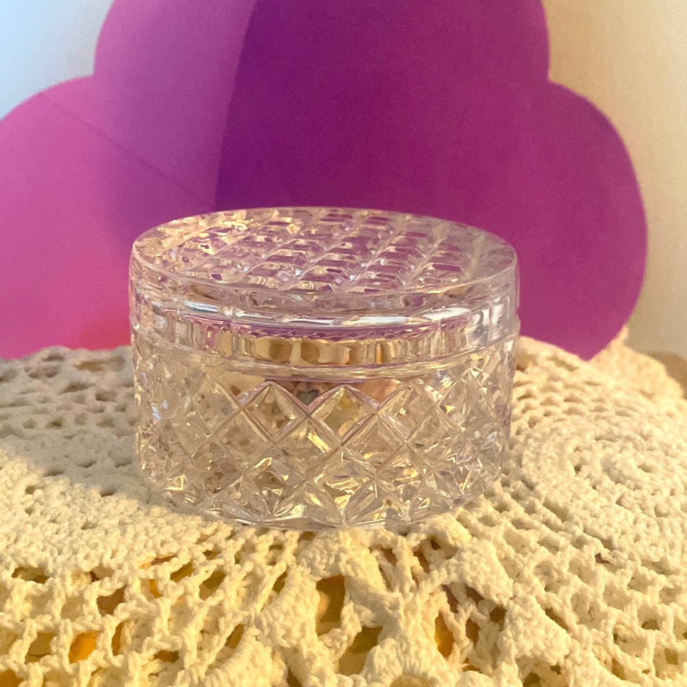 Vintage Crystal Box  with Cover -Pristine Condition-Quilted Pattern